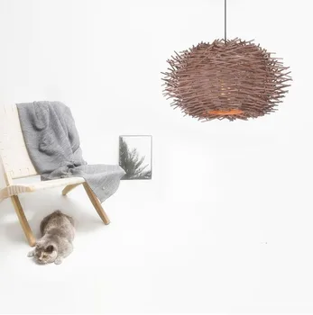 

Modern minimalist rattan chandelier personality creative living room dining room bedroom lamp weaving bird's nest bar table lamp