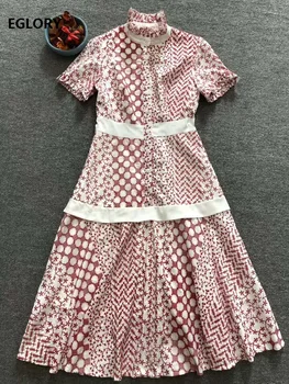 

Top Quality Cotton Dress 2020 Spring Summer Women Beautiful Flower Patterns Tunic Buttons Short Sleeve Mid-Calf Length Dress
