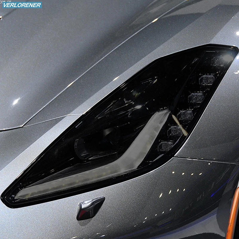

2 Pcs Car Headlight Protective Film Smoked Black Tint Wrap Vinyl Transparent TPU Sticker For Chevrolet Corvette C7 2014-2019