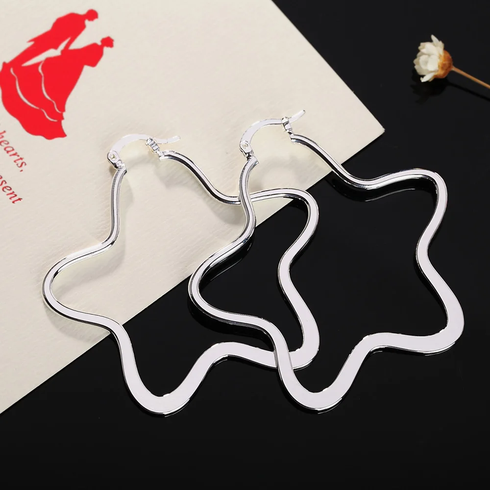 925 Sterling Silver 55MM/5.5CM Star Hoop Earrings For Women Wedding Jewelry Gifts For New Year 2024 - Image 2