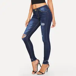 SAGACE/модные женские джинсы с карманами и потертостями с завышенной талией; однотонные брюки кэжуал; повседневные женские брюки