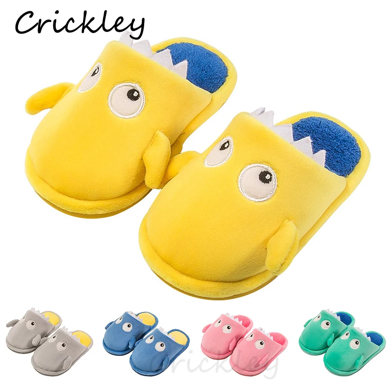 

Cute Cartoon Shark Pattern Winter Slippers for Boys Girls Keep Warm Coral Velvet Soft Non Slip Indoor Floor Shoes Kids Slippers