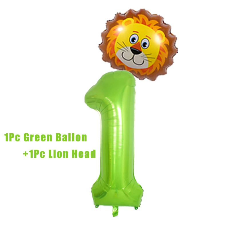 1kit number ballons Джунгли День Рождения украшения одноразовая посуда для праздника чашки для детей день рождения Король Лев 1 номер баллоны 1-й День Рождения Декор с животными - Цвет: 1kit number ballons
