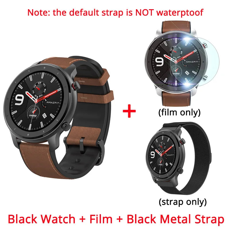 Смарт-часы AMAZFIT GTR 47 мм международная версия 5ATM 1,3" AMOLED gps+ ГЛОНАСС умные часы мужские 24 дня батарея - Цвет: black n black metal