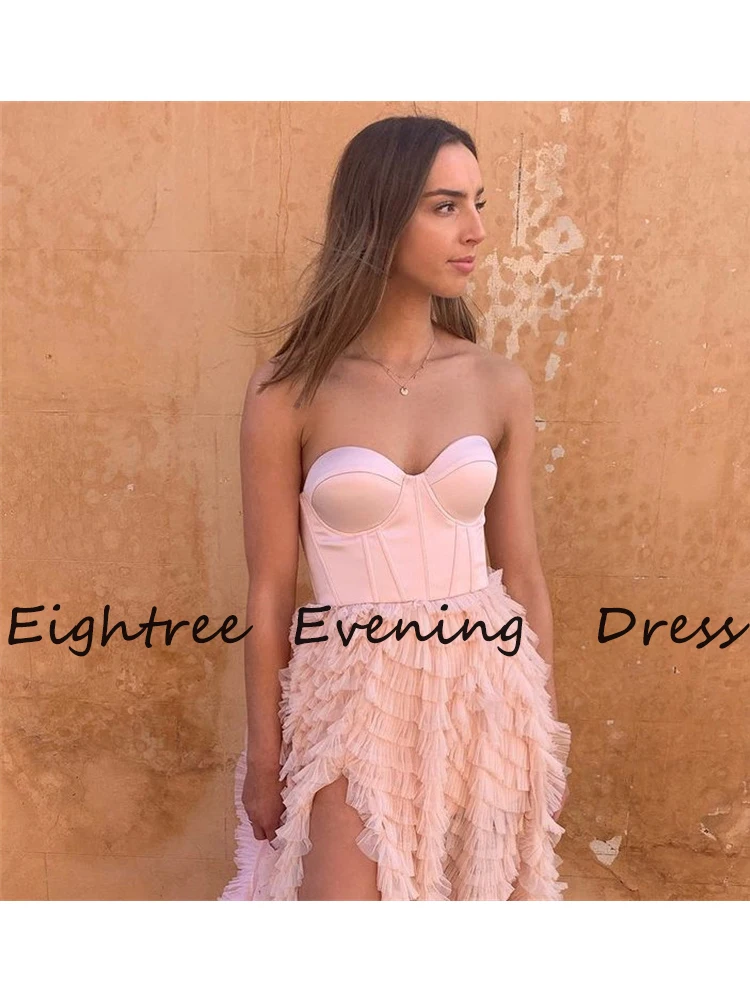 windsor prom dresses Pink Sweetheart A-Line Evening Dresses High Side Slit Ruffles Prom Gowns Sleeveless Formal Evening Party Dress Robe de Soiree short formal dresses