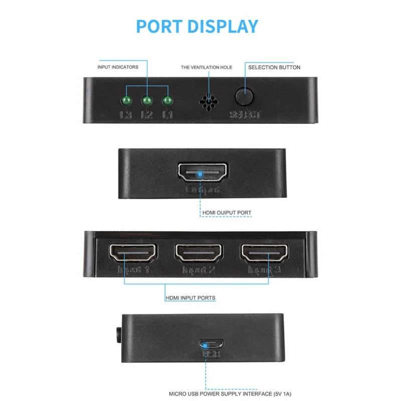 3 Переходник HDMI разветвитель 3 порта концентратор коробка автоматический переключатель 3 в 1 переключатель 1080p HD 1,4 с пультом дистанционного