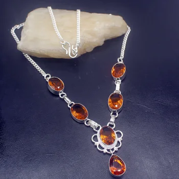 

Hermosa Glowing Shiny HoneyTopaz Silver Color Women Pendant Necklace Chain 16.5 Inch HD285