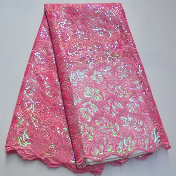 

Pink 2020 High Quality Nigerian Tulle Lace Fabrics Latest Sequins Mesh African Lace Fabric Bride French Net Lace Fabric CV7-62
