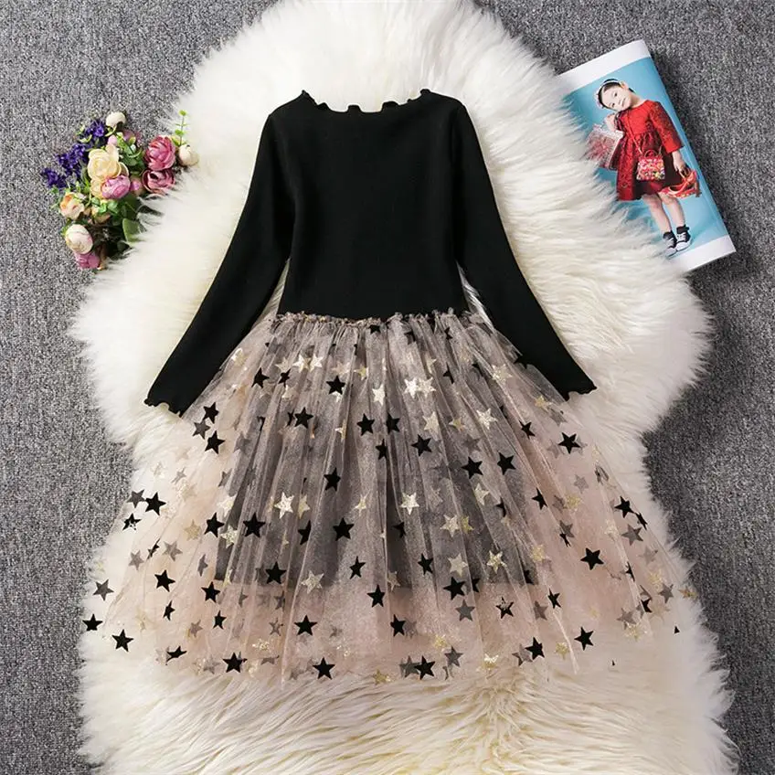 Winter Flower Girls Dress for Kids White Princess Dresses Elegant Wedding Dress for Girls Birthday Party Dresses Autumn Vestidos - Цвет: black8