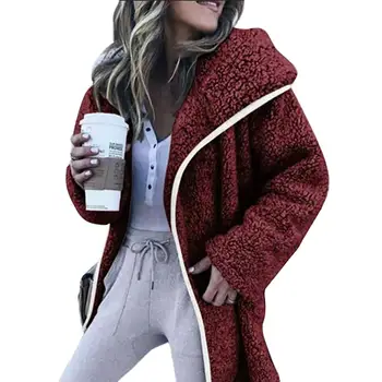 

woman jacket Women Autumn Winter jacket Solid Color Long Sleeve Faux Fleece Loose Warm Jacket Coat женская куртка femme veste
