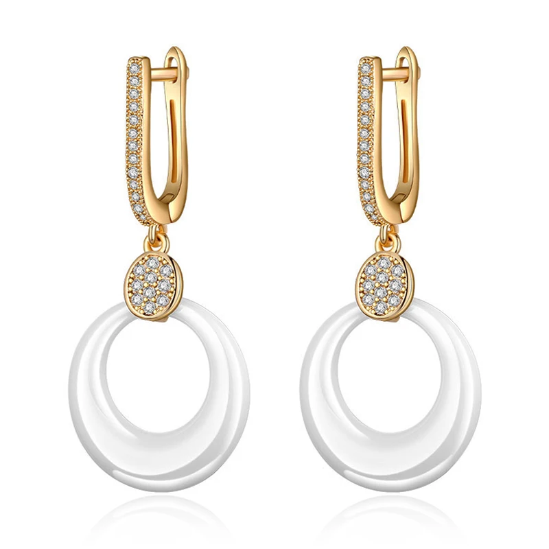 Круглые белые керамические Висячие серьги для женщин золотого и серебряного