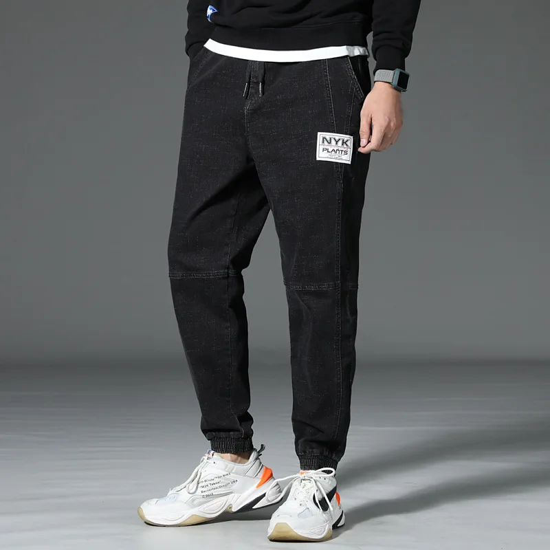 Japanese Vintage Fashion Men Jeans GrayLoose Fit Big Size L-7XL Elastic Harem Jeans Men Spliced Cargo Pants Hip Hop Jogger Jeans