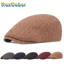 RoxCober хлопок вязаные береты осень зима теплая кепка газетчика сплошной цвет плоский Плющ кепки Простые Модные шапки