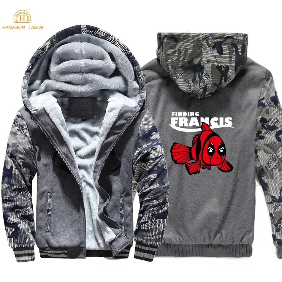 Super Hero Deadpool Finding Francis Men's Hooded Winter Jackets Men Hot Sale Thick Camouflage Hoodies Warm Men's Sweatshirt - Цвет: Dark Gray