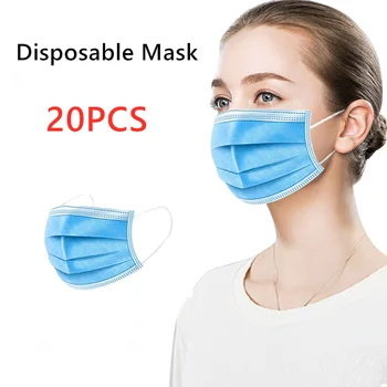 

In stock 20Pcs Disposable Anti Dust Daily Mouth Mask 3 layer Non-woven Melt Blown Men Women Mask Waterproof and breathable mask