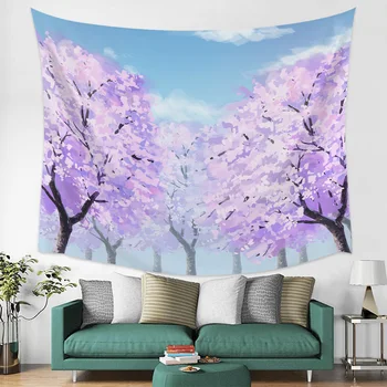 

Cherry Blossom Purple Illustration Wall Tapestry Cover Beach Towel Picnic Yoga Mat Home Decoration