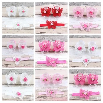 

DHL 500set 3PCS/set Baby Girls Flower Barefoot Sandals Hair Foot Accessories Elastic Fashion Headwear Foot Decoration Gift