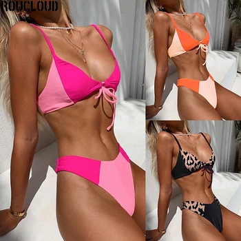 

sexy bikini 2020 solid splice two-piece bikini set bandage Thong bikinis feminino swimwear women biquini monokini swimsuit