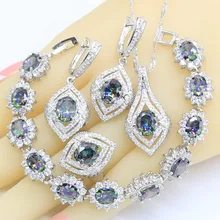 Циркон с радужным блеском 925 Серебряные Ювелирные наборы для женщин браслет серьги ожерелье кулон подарочные коробки для колец новое поступление