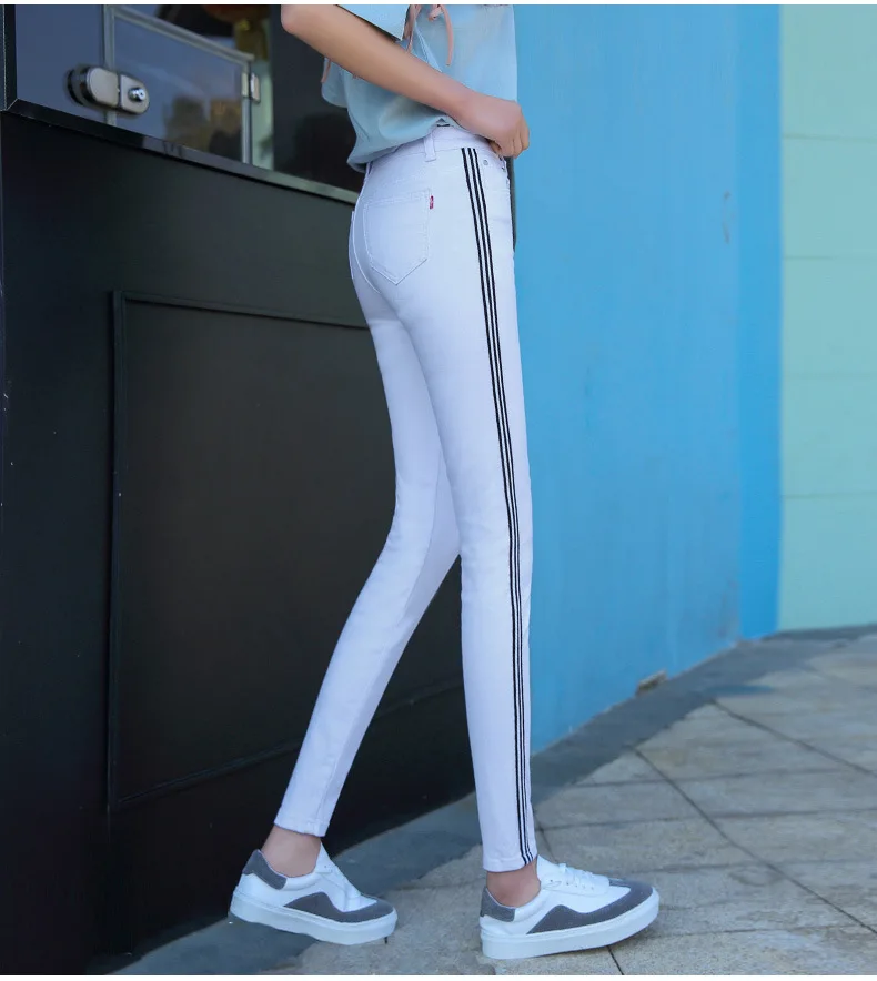 Корейские обтягивающие джинсы с высокой талией Для Мамы Женские винтажные повседневные модные черные белые длинные женские джинсовые