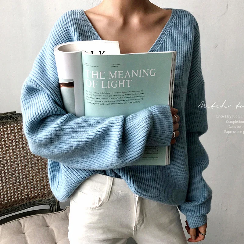 Women's Sweater Knitted Jacket V-neck Vintage White Long Sleeve Pullovers Tops Sweaters Ropa Mujer Pull Femme Jersey Mujer C8349