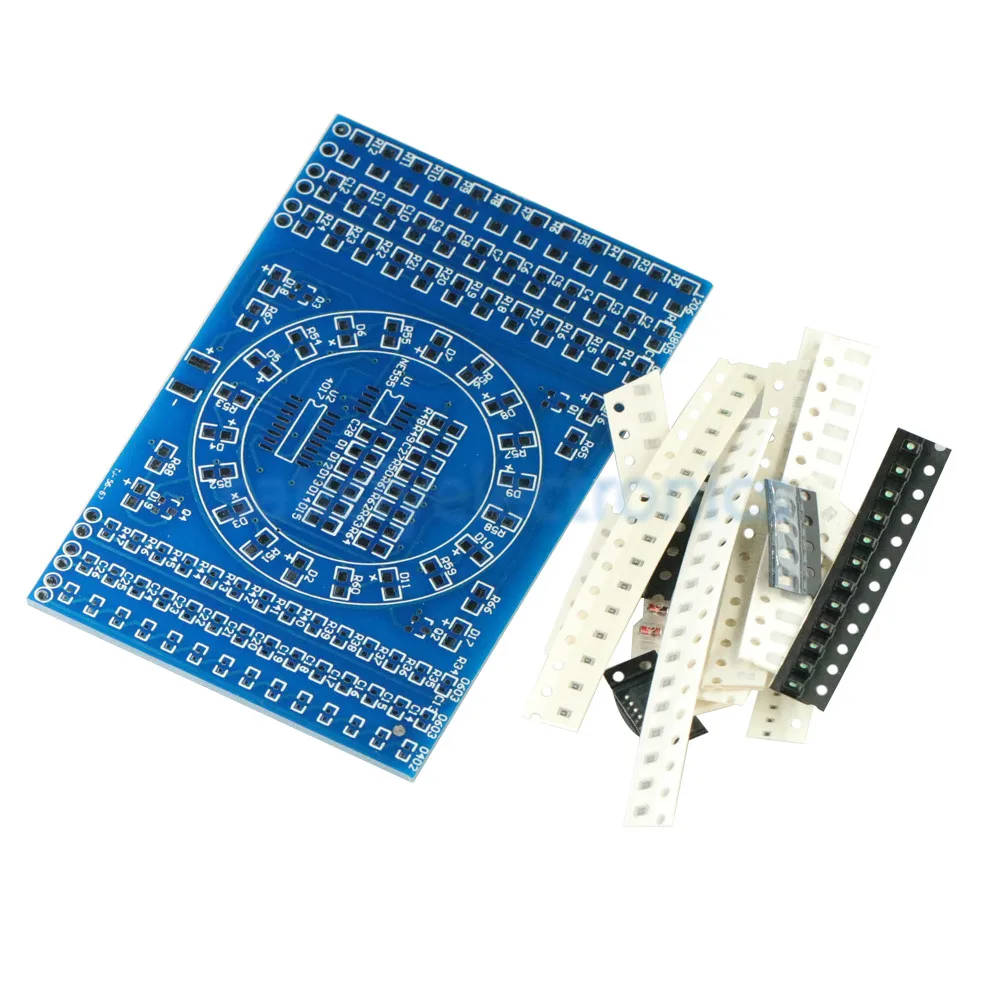 

NEW CD4017 Rotating LED SMD NE555 Soldering Practice Board DIY Kit Fanny Skill Training Electronic Suit