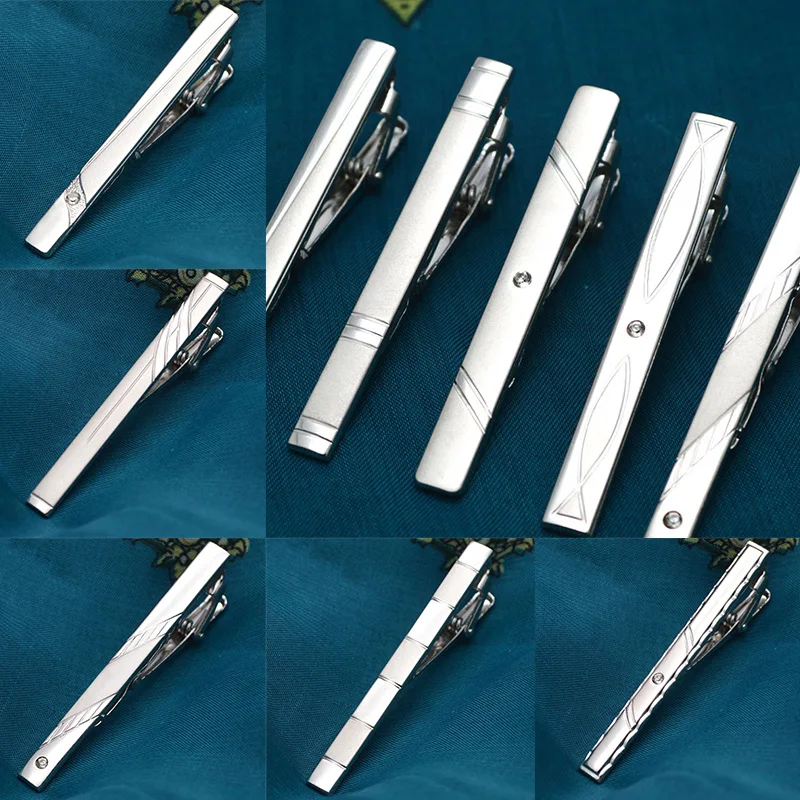 1PCS New Metal Silver Color Tie Clip For Men Wedding Necktie Tie Clasp Clip Gentleman Bar Crystal Pin For Mens Gift