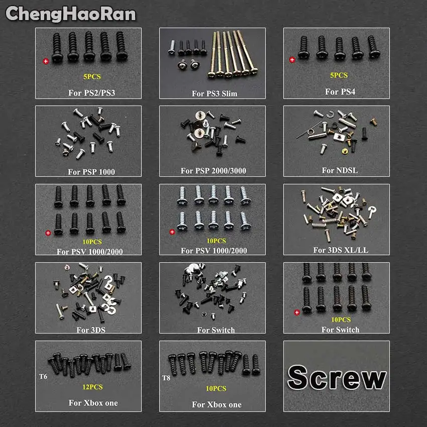 

ChengHaoRan Head Screws Replacement For PS4 PS3 Slim PS2 PSP 1000 2000 Xbox one/360 For 3DS XL/LL Switch Controller Screw Kit