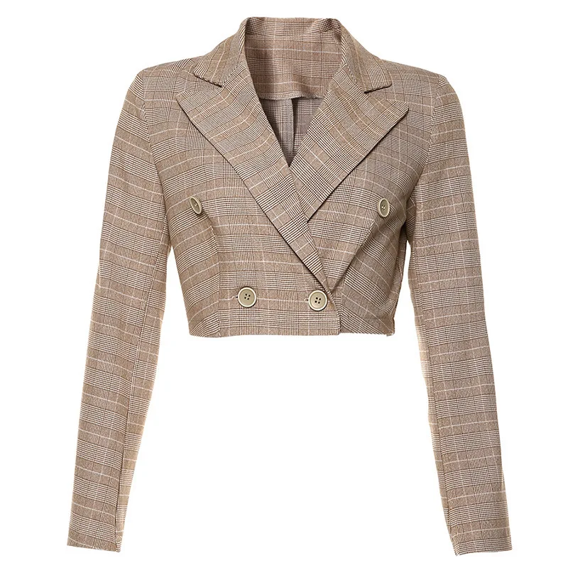 Plaid elegant office ladies women blazer notched collar pocket loose oversize vintage classic coat fashion streetwear