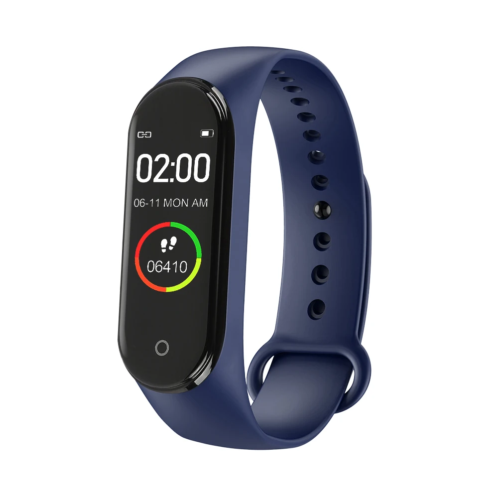 Blue M4 Смарт-часы с сенсорным экраном, водонепроницаемые, кровяное давление, пульсометр, для женщин и мужчин, браслет, фитнес-трекер, спортивные Смарт-часы - Цвет: Blue