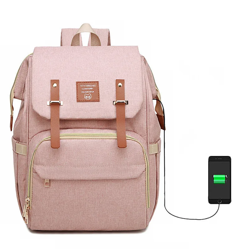 USB Пеленки сумки с Chaning Pad мама рюкзак папы большой емкости для беременных кормящих сумка водонепроницаемый подгузник сумка с крючком для коляски - Цвет: only pink bag