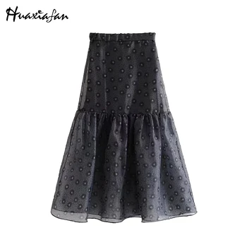 

Huaxiafan 2020 Summer Women Vintage Thin Skirts Floral Print Elastic waist Zip Skirts Female Transparent Chiffon Spliced Skirts
