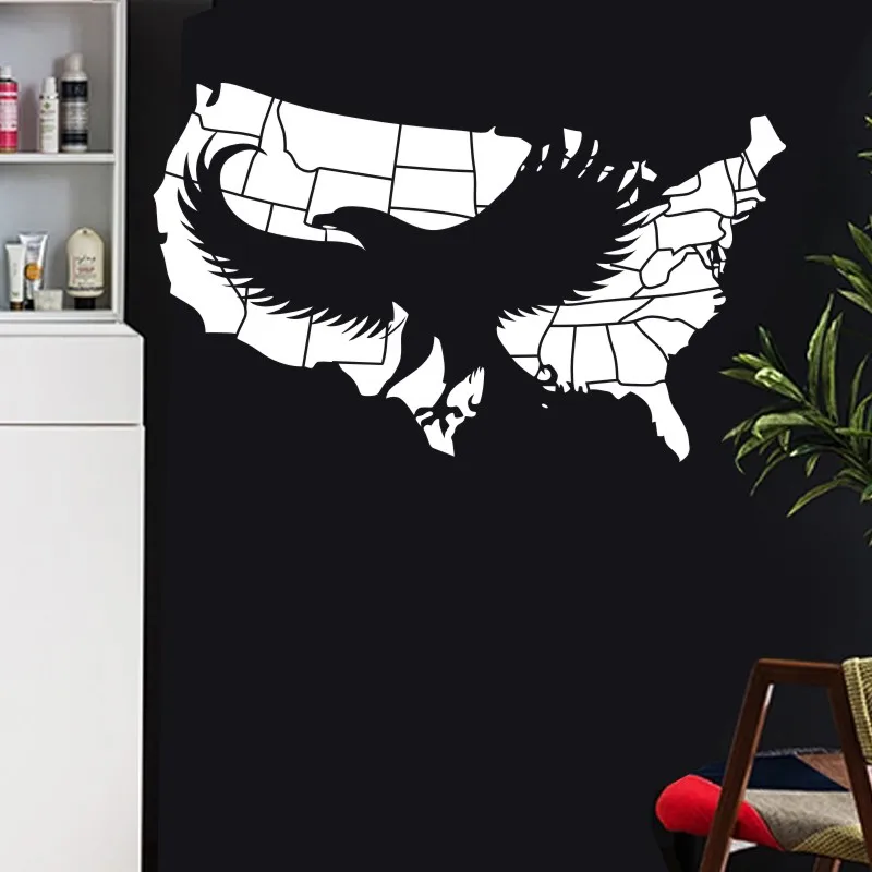 US Eagle Map Wall Stickers Large New Design Coffee Shop Pattern Decal Vinyl Poster Sticker USA Hawk Decals | Дом и сад