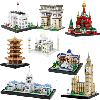 

World Famous Architecture Building Blocks Big Size Eiffel Tower Taj Diamond Model DIY Kit Miniature Bricks Toys With Manual