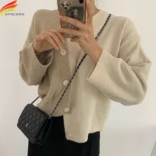 

Winter Clothes Women 2021 Sweater Irregular Patchwork Color Buttons Beige Or Khaki Sweaters And Pullovers Casual Long Sleeve Top