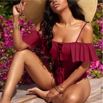 

Maternity Ruffles Bodysuit Swimwear Pregnant Halter One Pieces Bikini Solid Color High Waist Bikinis Swimsuit Beachwear #20