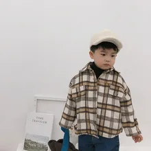 Модные шерстяные футболки в клетку с флисовой подкладкой для мальчиков детская теплая плотная Повседневная рубашка