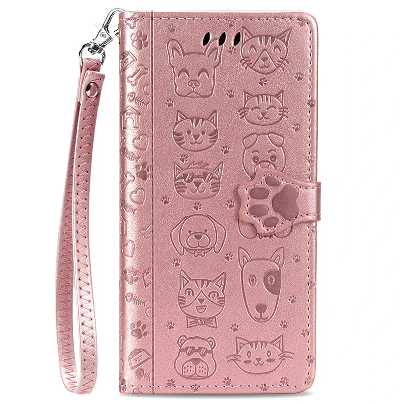 Embossed Cartoon Lanyard Cover For Huawei Y8P Y8S Y6P Y5P P Smart Plus Z P40 Lite E Honor 9C 9A 9S Nova 5T 7 SE PU Leather Case huawei phone cover Cases For Huawei