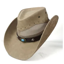 Кожаная мужская и женская сетчатая западная ковбойская шляпа широкая шляпа уличная Sombrero Hombre Женская Ковбойская шляпа Бирюзовая