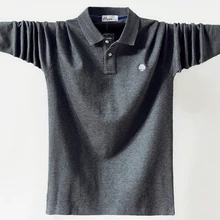 Мужская рубашка поло мужская деловая Повседневная однотонная Мужское поло рубашка с длинным рукавом высокого качества из чистого хлопка Осенняя брендовая одежда большого размера 6XL