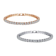 2 шт кубический цирконий 1 ряд Теннисный браслет цепочка для мужчин и женщин ювелирные изделия латунь/медь Материал застежка браслет звено ювелирные изделия-Silv
