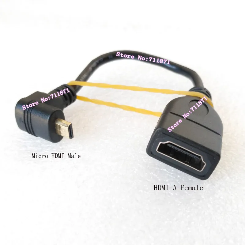 Right Angle Bend Up Micro Male to A Female HDMI Cable Type D Male A