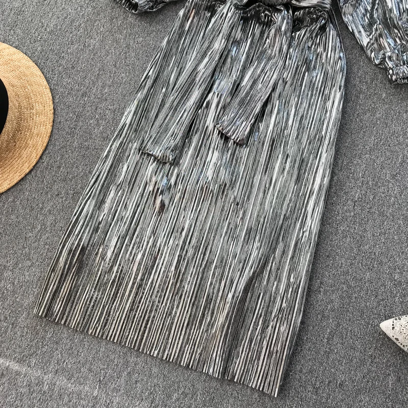 Gagaok модное платье для женщин элегантные платья Bling Ретро Золотой Высокая талия плиссированные створки женские вечерние платья