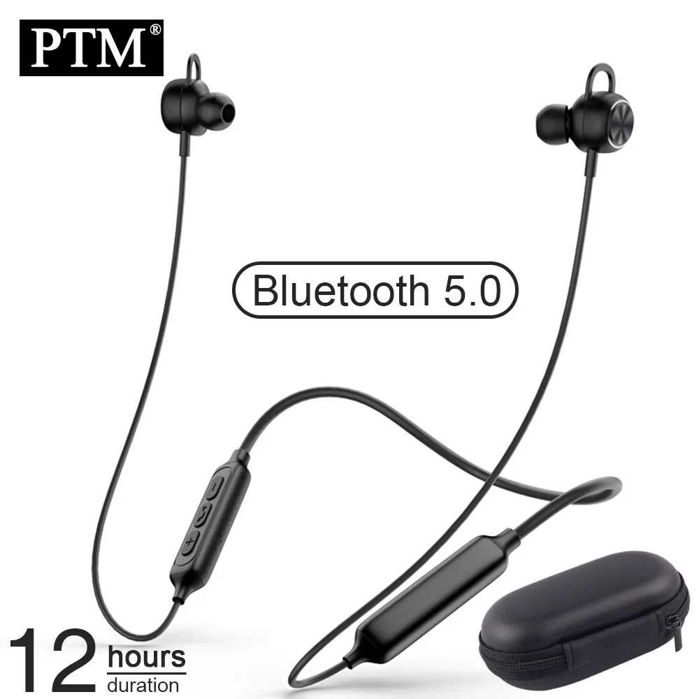 PTM X2 беспроводные Bluetooth наушники, стерео игровая гарнитура, спортивные наушники-вкладыши с микрофоном, наушники с шумоподавлением для всех телефонов - Цвет: Black with Bag