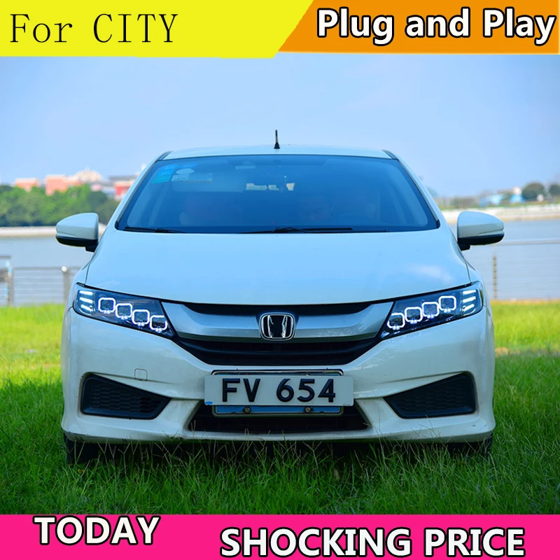 Автомобильный Стайлинг для Honda City головной светильник светодиодный головной светильник светодиодный DRL СВЕТОДИОДНЫЙ матричный объектив Поворотный Светильник