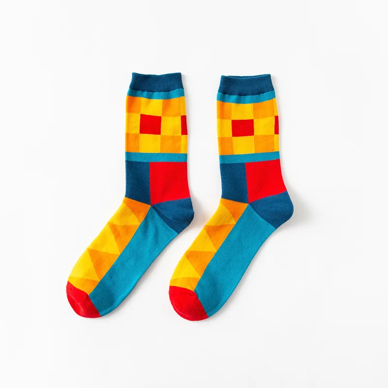 Хлопковые носки, модные, цветные, для мужчин и женщин, без пятки, счастливые, креативные, геометрические, для скейтборда, Harajuku, забавные, художественные, длинные носки, повседневные, в полоску - Цвет: 11