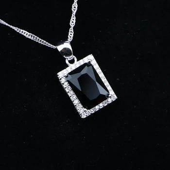

Square 925 Sterling Silver Chain Necklace Black Cubic Zirconia White CZ Slide Pendant For Women Wedding/Engagement/Party/Gifts