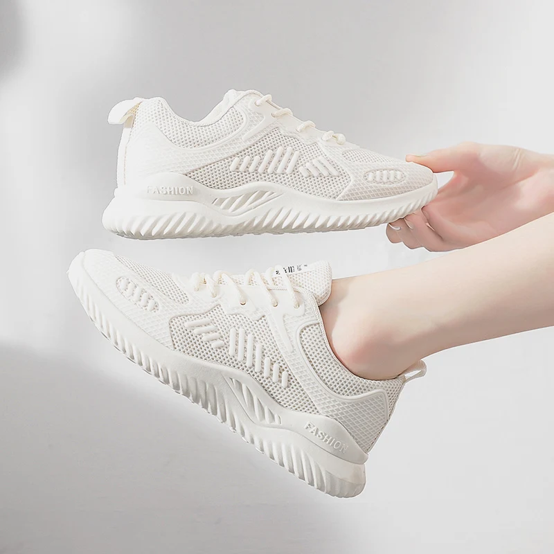 

Sneakers Women Sport Shoes Lace-Up Beginner Rubber Fashion Mesh Round Cross Straps Flat Sneakers Running Shoes Zapatillas Hombre