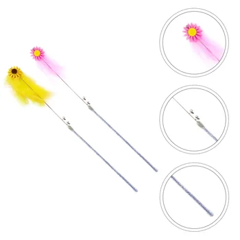

2pcs Feather Bell Cat Flirting Stick Cat Teasing Toy Interactive Pet Toys Pet Teasing Sticks for Playing Kitten Home