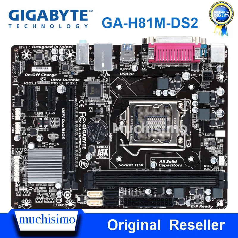 GIGABYTE GA-H81M-DS2 Desktop Motherboard H81 Socket LGA 1150 i3i5 i7 DDR3 16G Micro-ATX UEFI BIOS Original Refurbished Mainboard